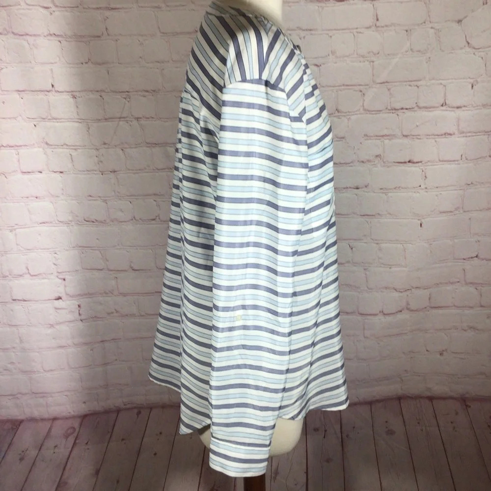 Ann Taylor Blue and White Stripe Long Sleeve V-Neck Top - Size Medium - Picture 3 of 7
